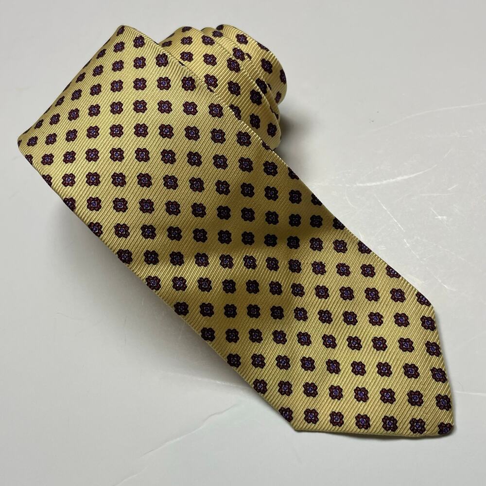 Polo by Ralph Lauren Vintage Necktie – Yellow with Red Floret Pattern – 3" x 56"